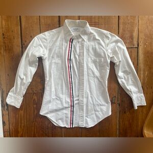 Thom Browne White Button-Down Shirt with Red & Navy Stripe